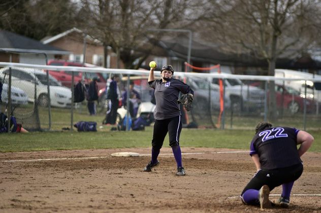 Sophomore Kate Snook throwing the ball to first base on Monday night.