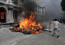 Fire engulfs the Federal Parliament complex in Kathmandu during protests, September 9, 2025 (Adnan Abidi/Reuters)